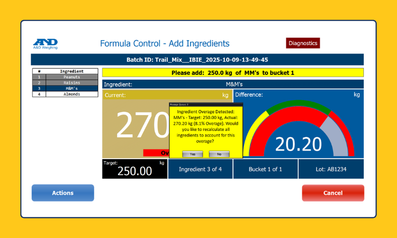 Ingredient weight adjustment interface displayed