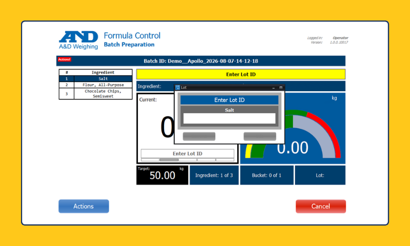 Batch preparation interface with ingredients